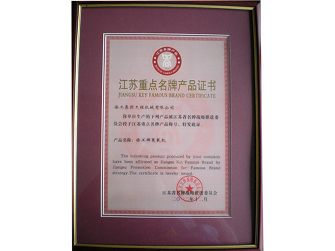 江苏重点名牌产品证书